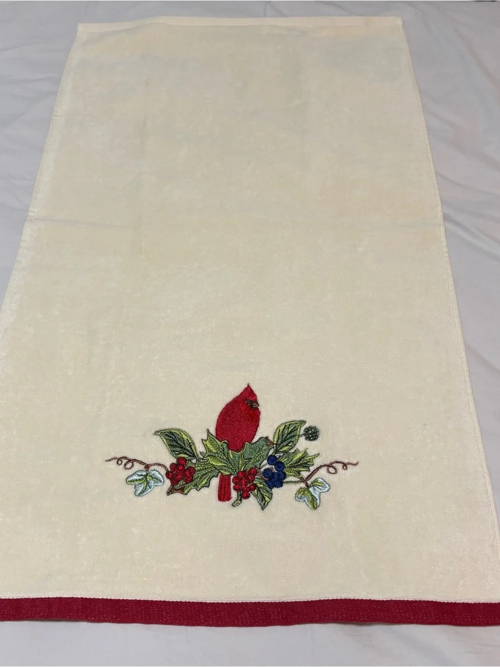 Portmeirion 100% Cotton Cream & Striking Red Cardinal Set of 3 Towels